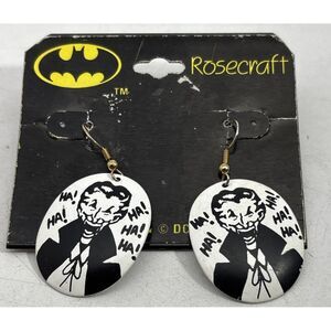 VINTAGE  DC COMICS BATMAN THE JOKER‎ ROSECRAFT  Dangle EARRINGS  NEW NOS
